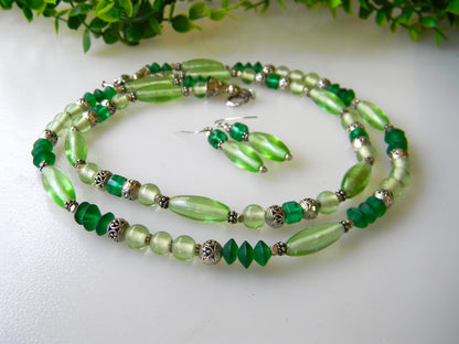 Necklace-"Enchanting Emerald: Green Glass Beaded Double Layer Necklace"