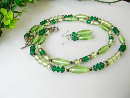 Necklace-"Enchanting Emerald: Green Glass Beaded Double Layer Necklace"