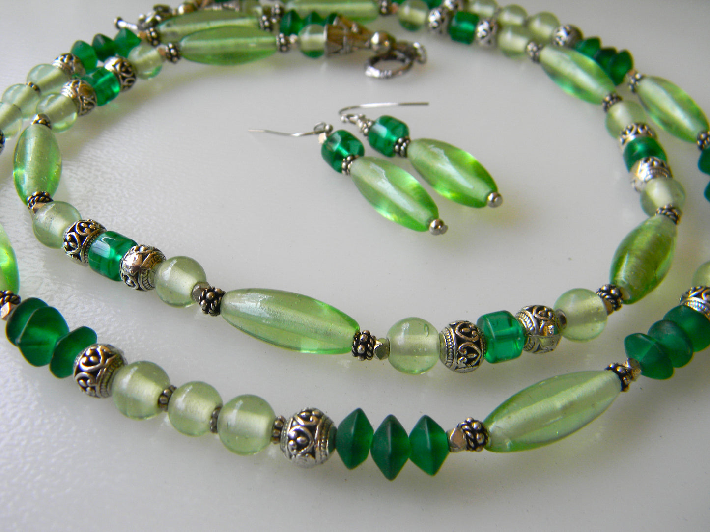 Necklace-"Enchanting Emerald: Green Glass Beaded Double Layer Necklace"