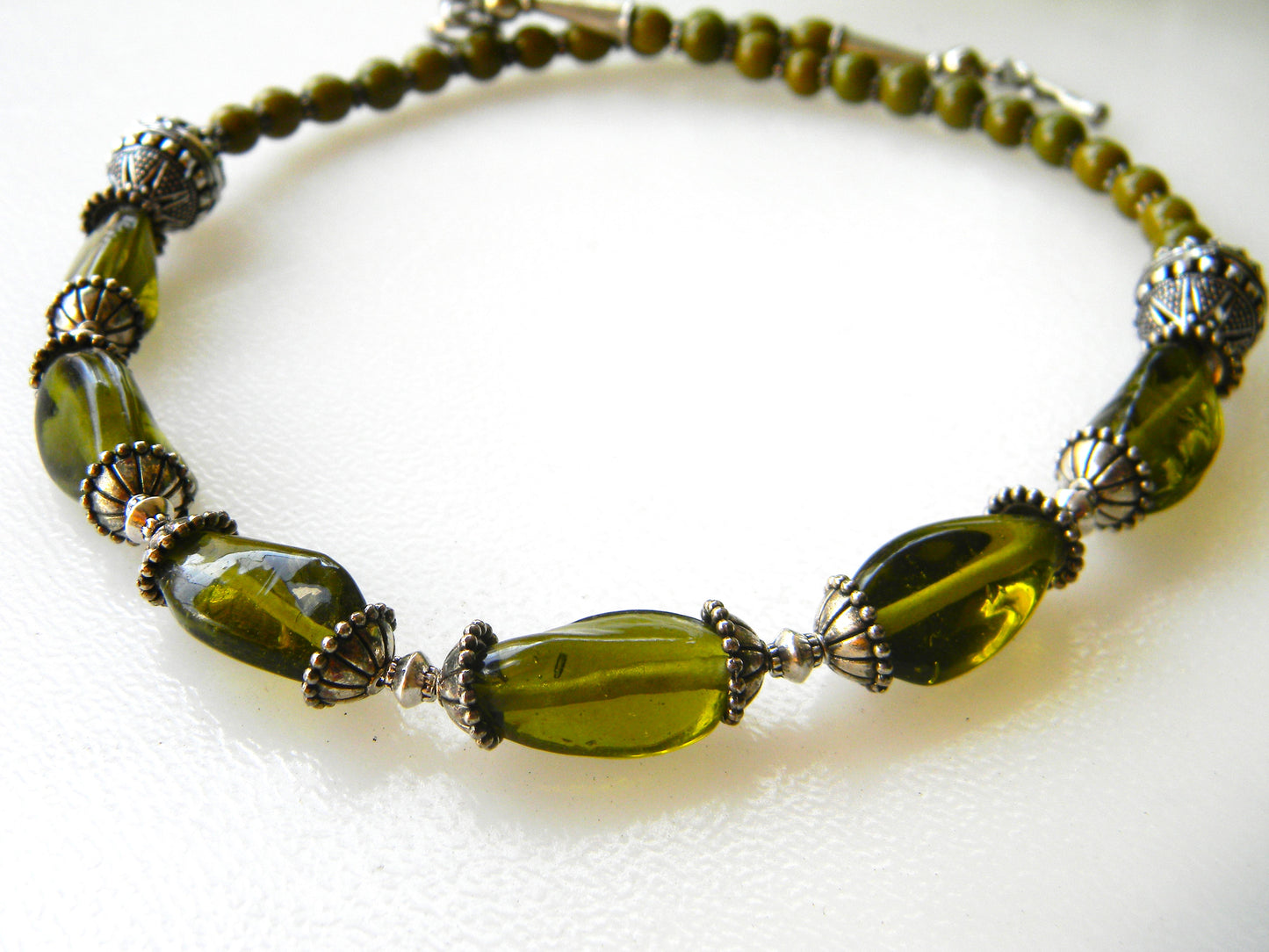 Necklace-Bottled up Joy,Green glass bead necklace