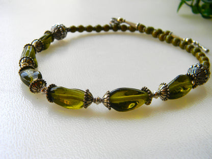 Necklace-Bottled up Joy,Green glass bead necklace