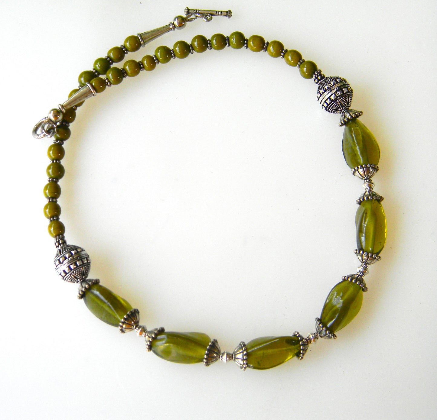 Necklace-Bottled up Joy,Green glass bead necklace