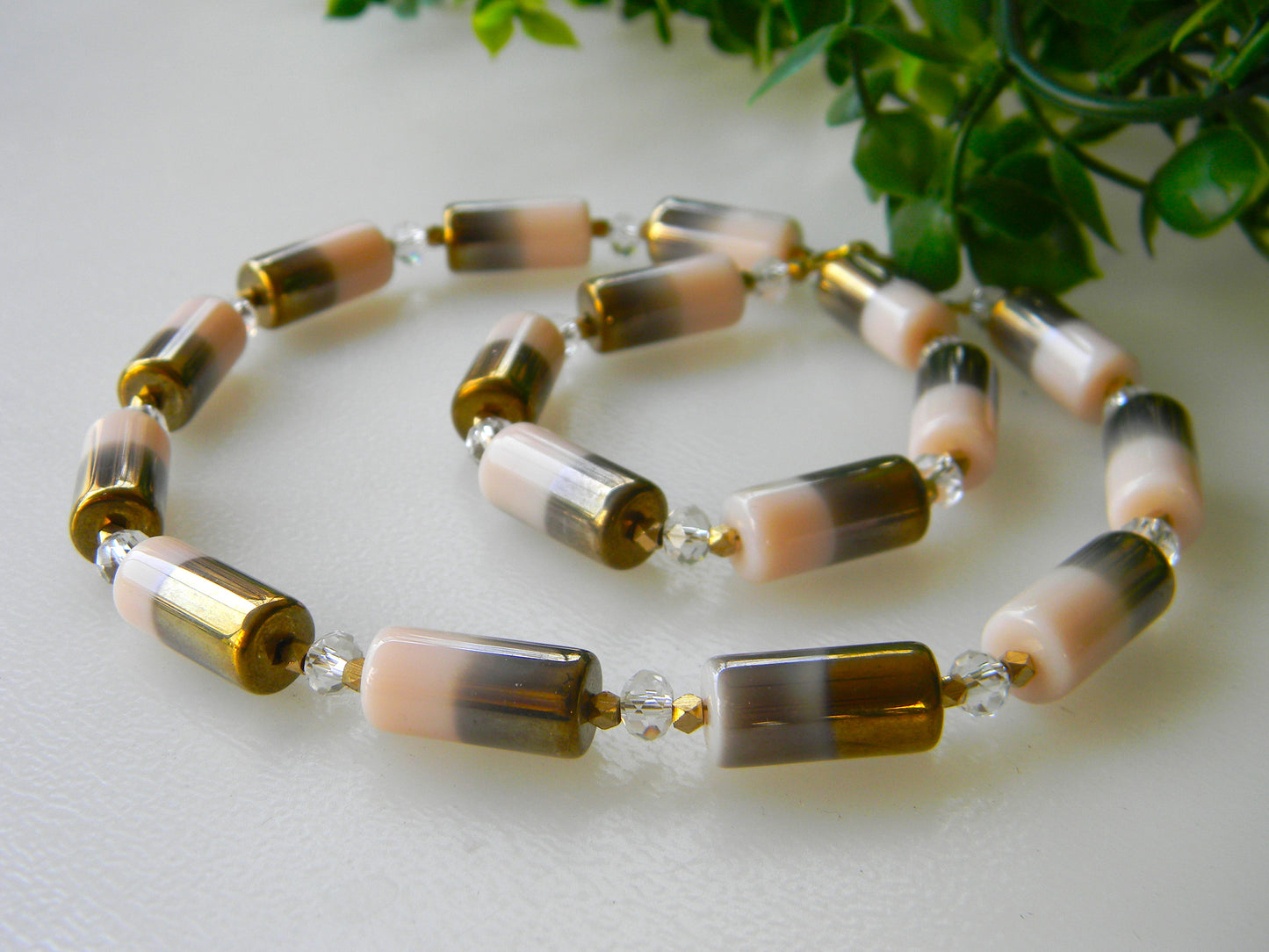 Necklace-Electrodes ,Electroplated pastel shade glass beads necklace