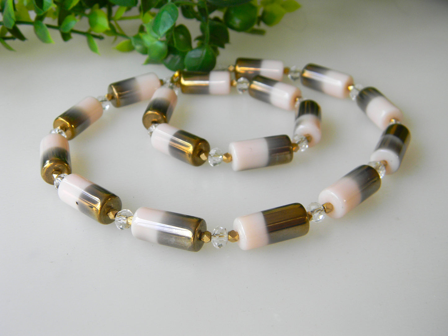 Necklace-Electrodes ,Electroplated pastel shade glass beads necklace