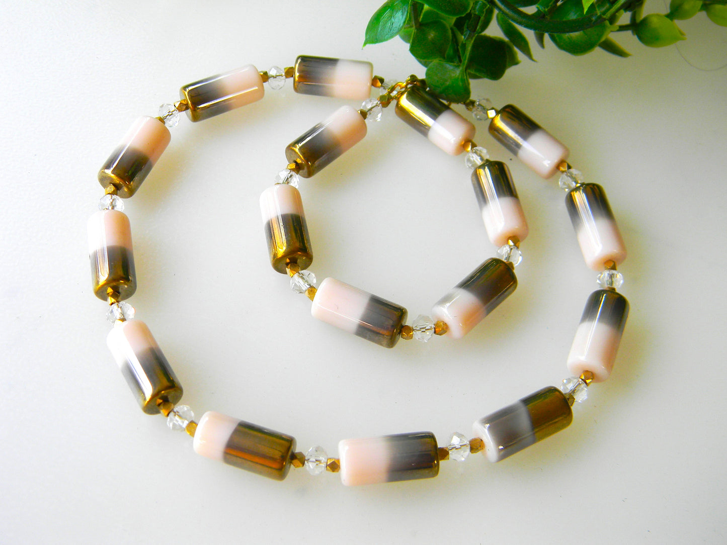 Necklace-Electrodes ,Electroplated pastel shade glass beads necklace