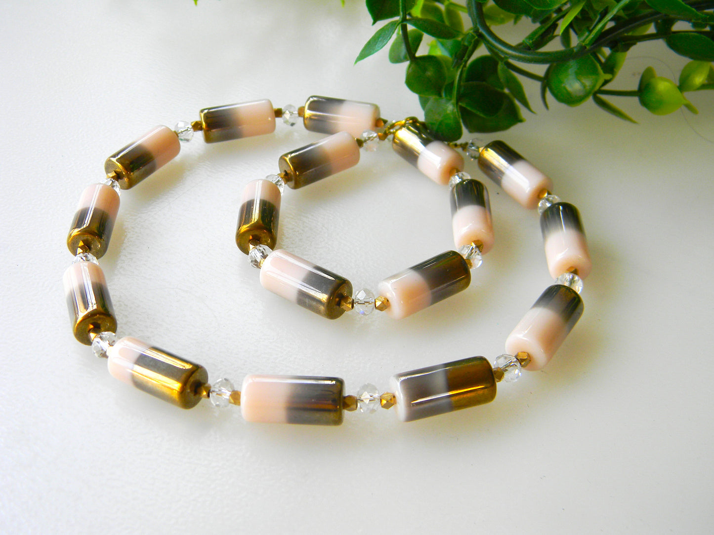 Necklace-Electrodes ,Electroplated pastel shade glass beads necklace