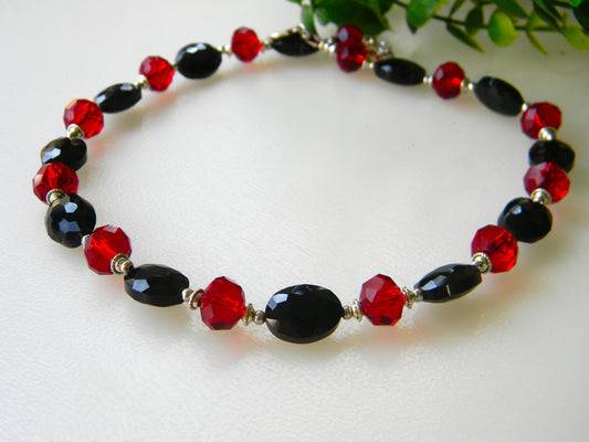 Necklace- "Elegance in Contrast: Black and Red crystal Beaded Necklace"