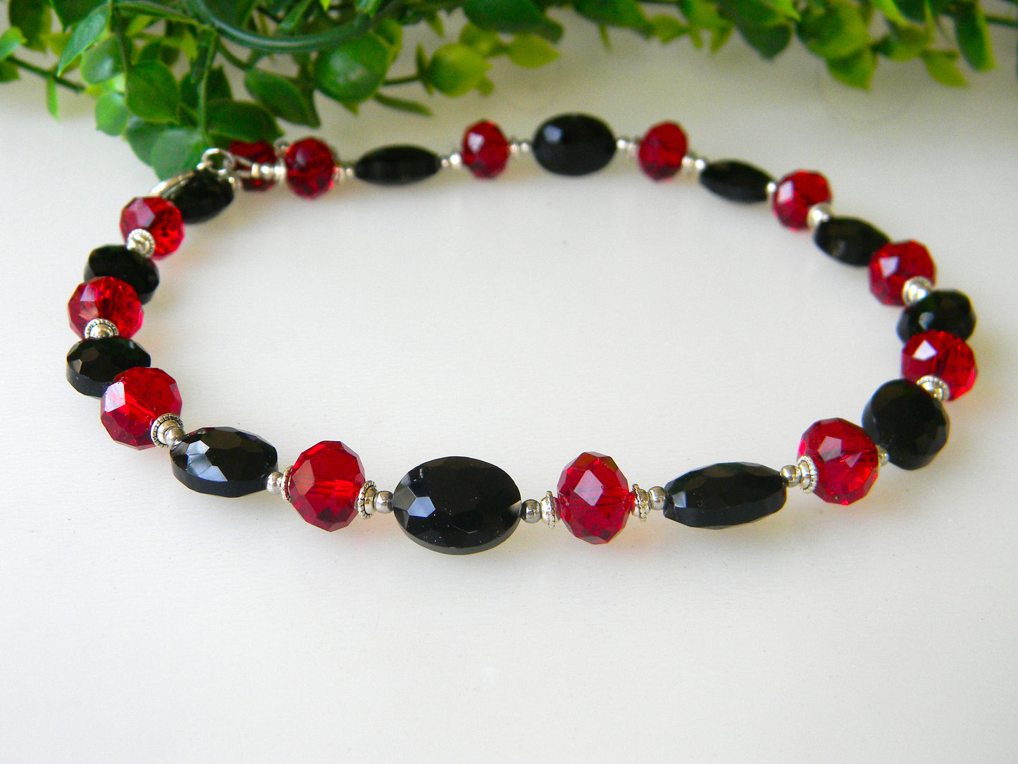 Necklace- "Elegance in Contrast: Black and Red crystal Beaded Necklace"