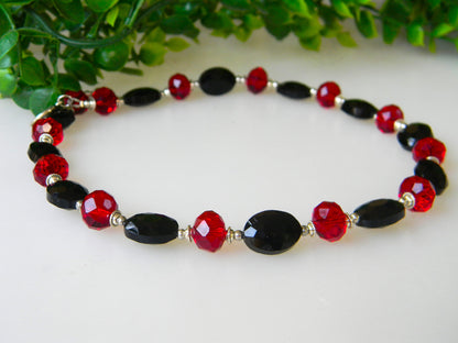 Necklace- "Elegance in Contrast: Black and Red crystal Beaded Necklace"