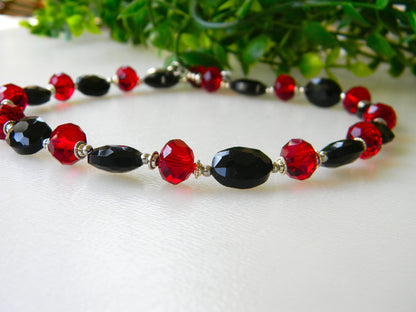 Necklace- "Elegance in Contrast: Black and Red crystal Beaded Necklace"