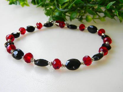 Necklace- "Elegance in Contrast: Black and Red crystal Beaded Necklace"