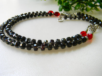 Necklace-"Dusk Delight: Black and Red Electroplated Beaded Double Layer Necklace"