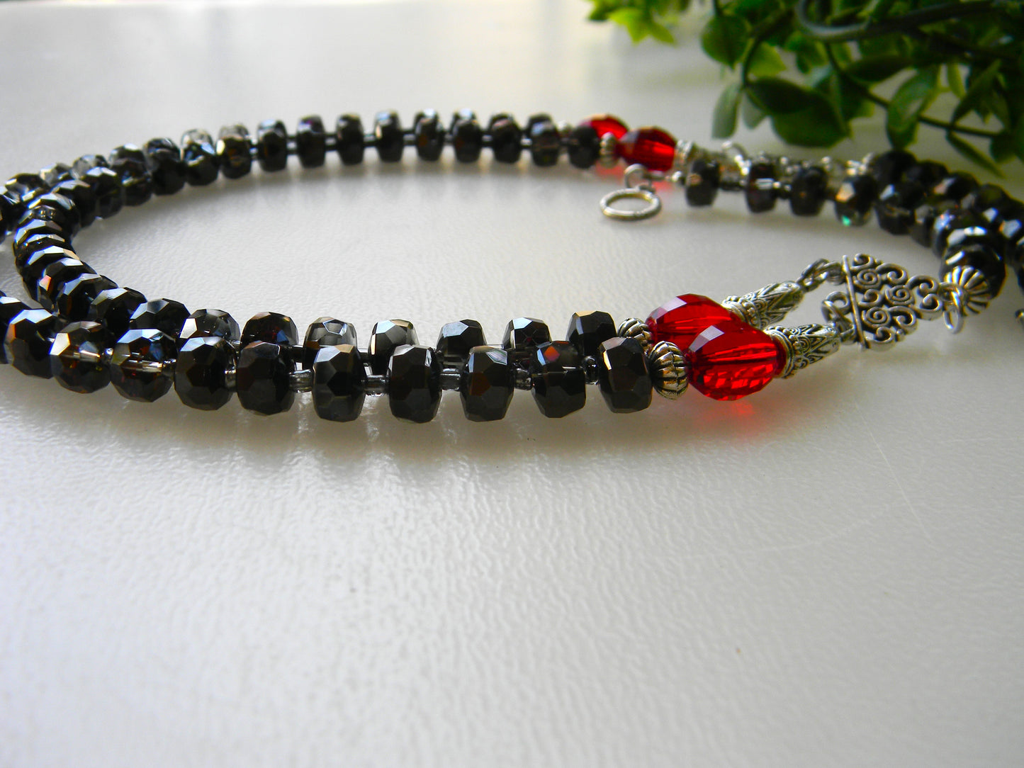 Necklace-"Dusk Delight: Black and Red Electroplated Beaded Double Layer Necklace"