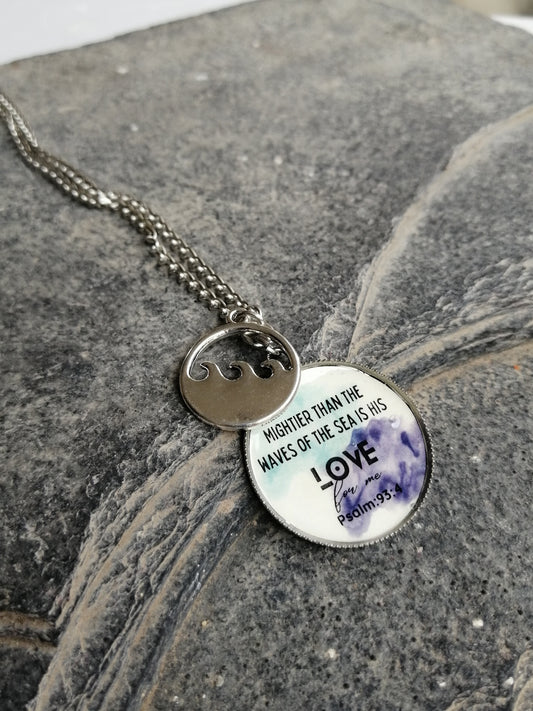 Scripture jewelry -necklace - Mightier than the waves