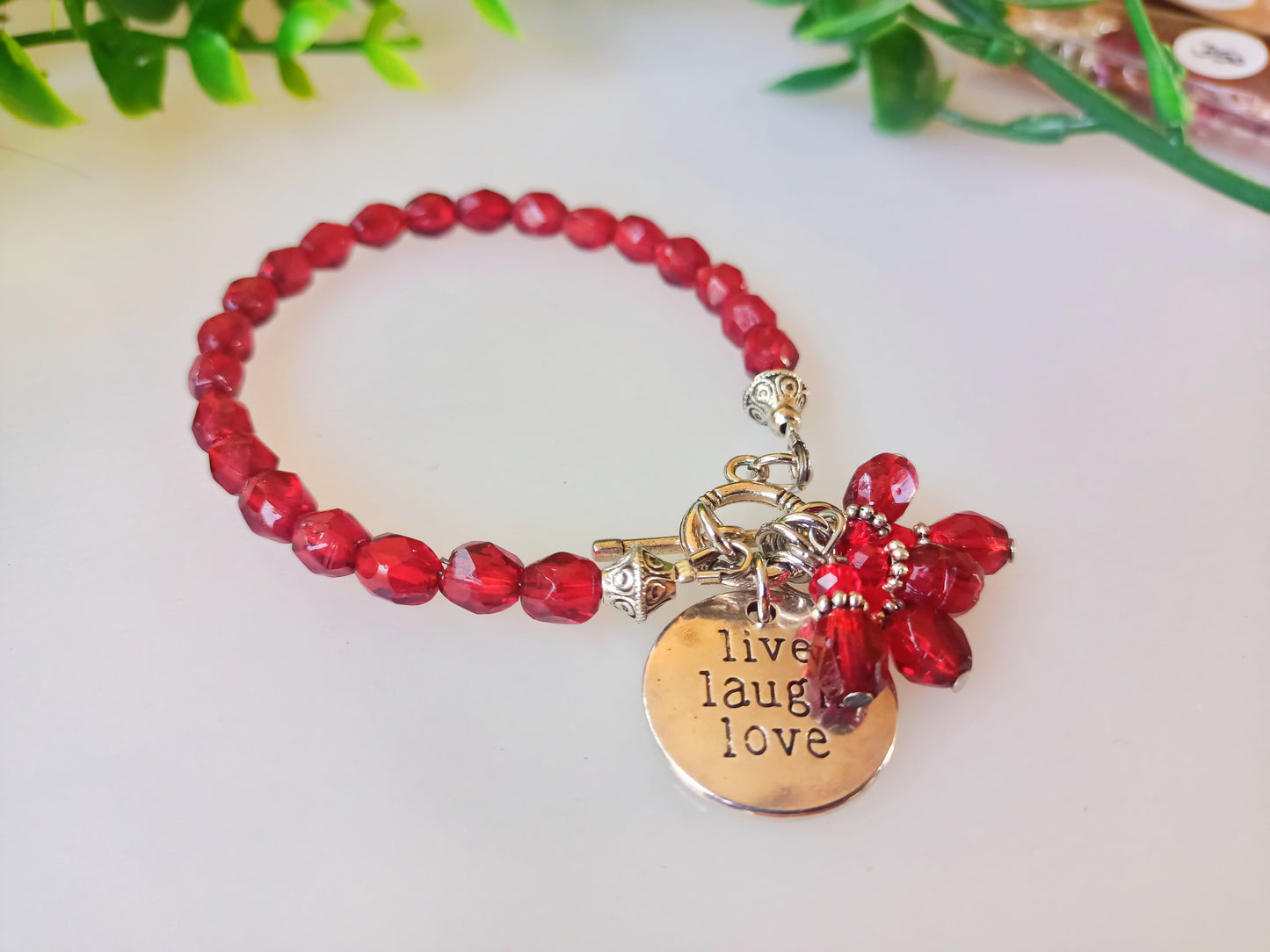 Bracelet - Live laugh Love glass bead bracelet