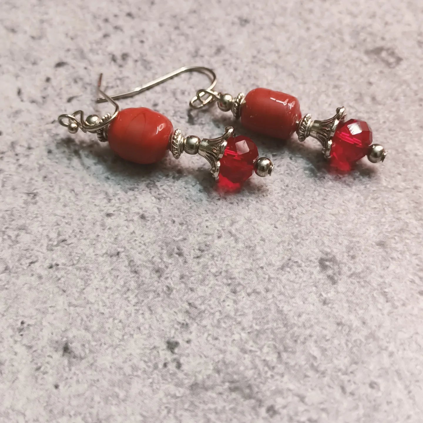 Scarlet glow earrings with red crystal and glass beads