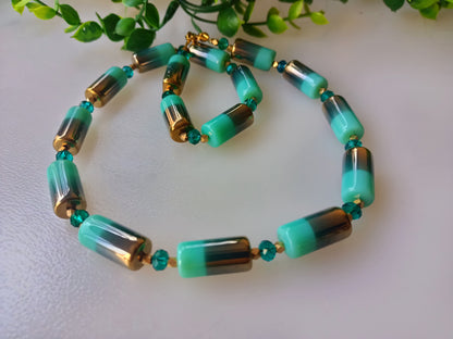 Necklace-Electrodes ,Electroplated pastel shade glass beads necklace