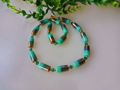 Necklace-Electrodes ,Electroplated pastel shade glass beads necklace