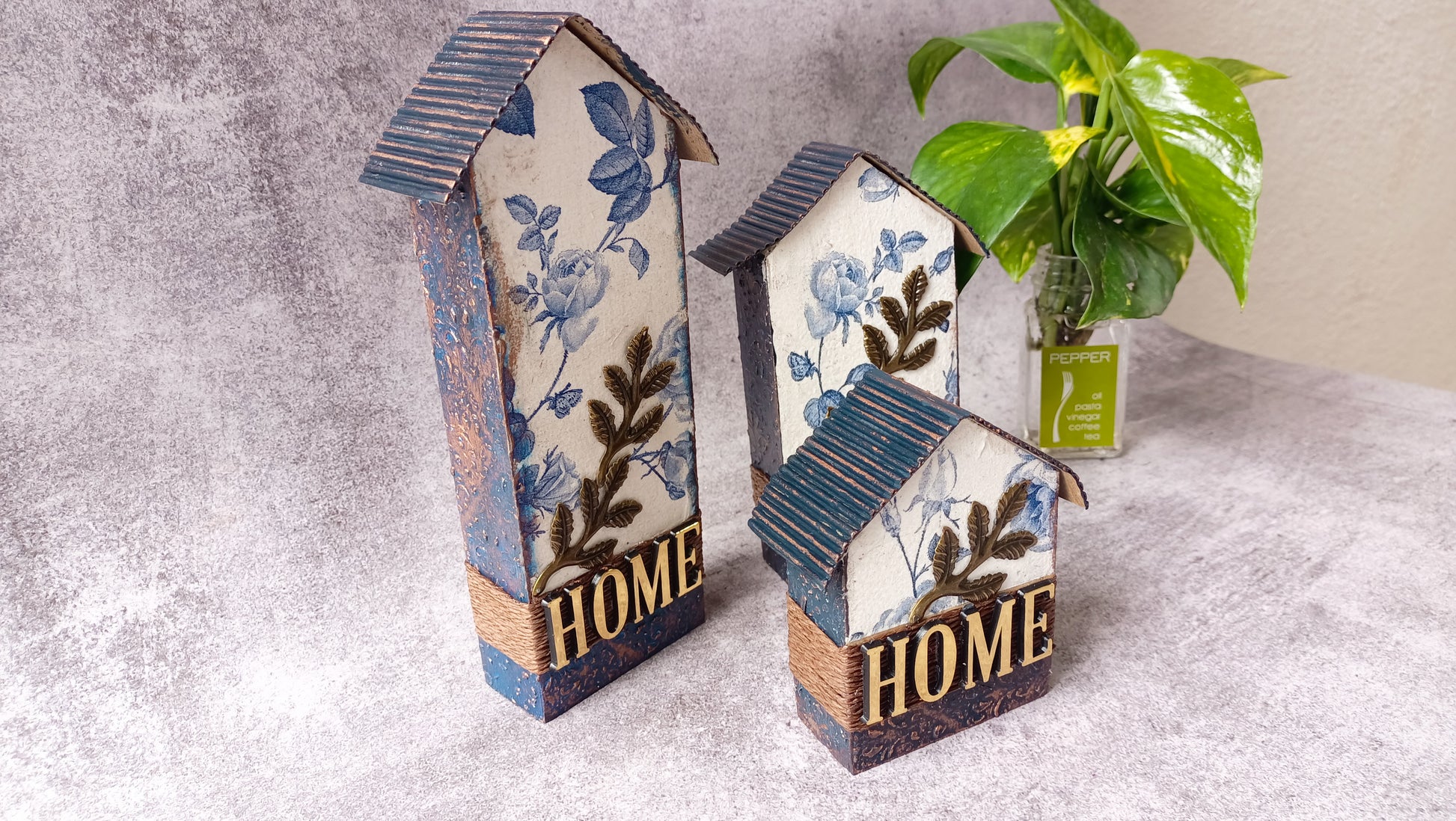 Decorative house set with blue floral design