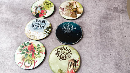 Six festive coasters with holiday designs