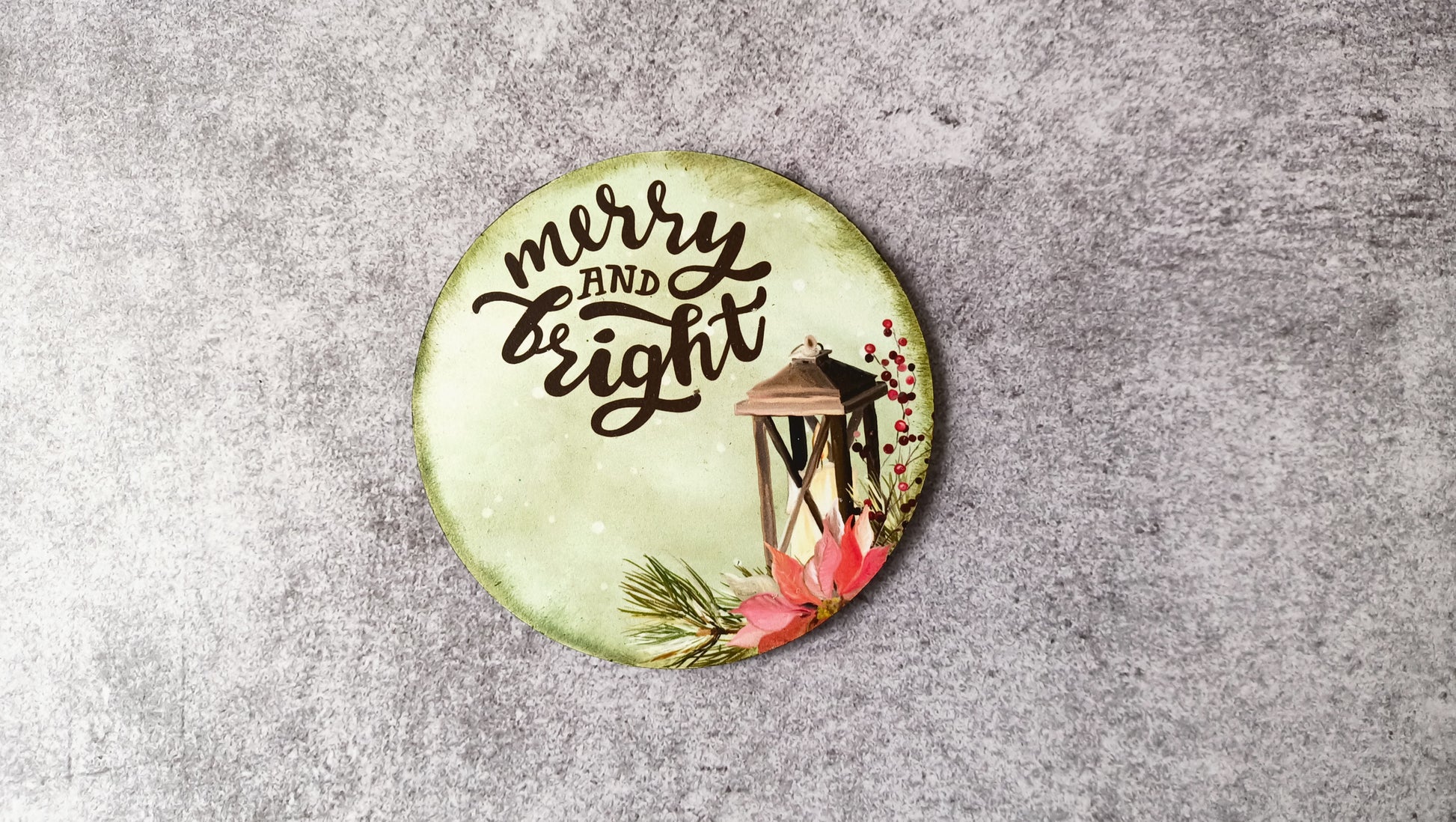 Merry and Bright coaster with lantern and pine