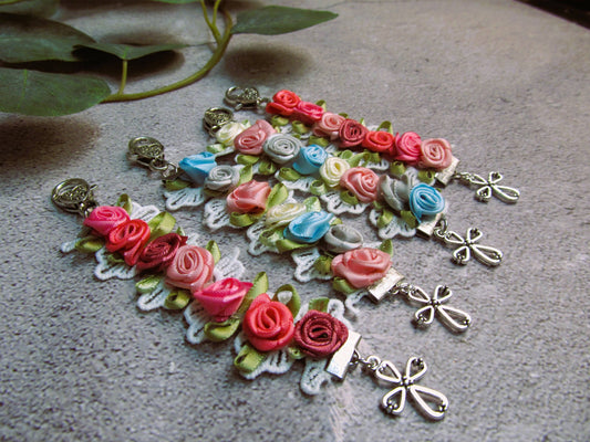 Colorful floral cross bag tags for Christian gifts