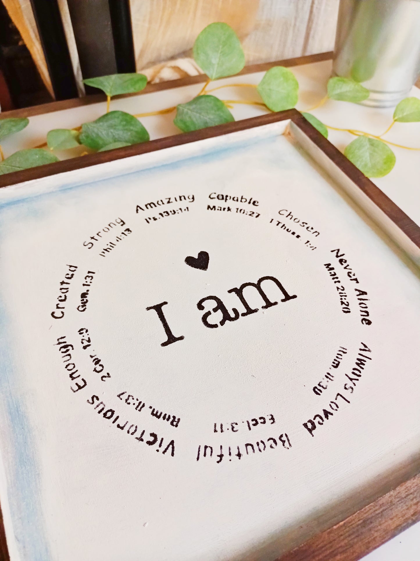 wall hanger-Scripture- farm style -Affirmations-I am