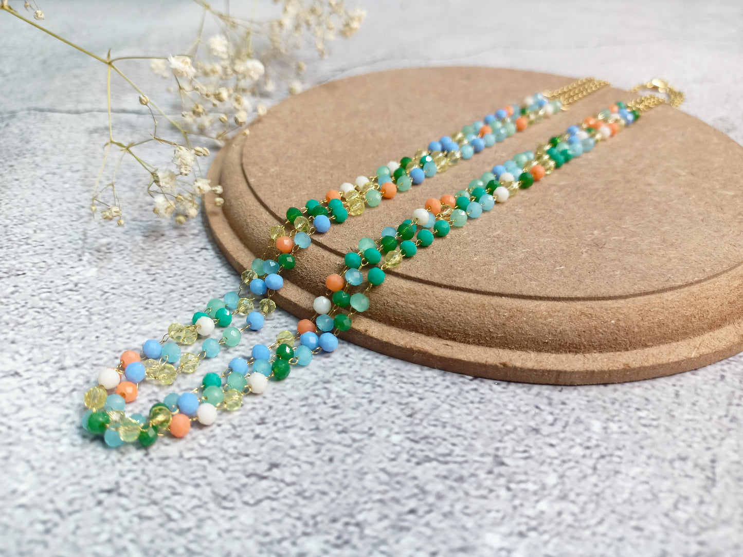 Necklace-Crystal multicolor layered chain