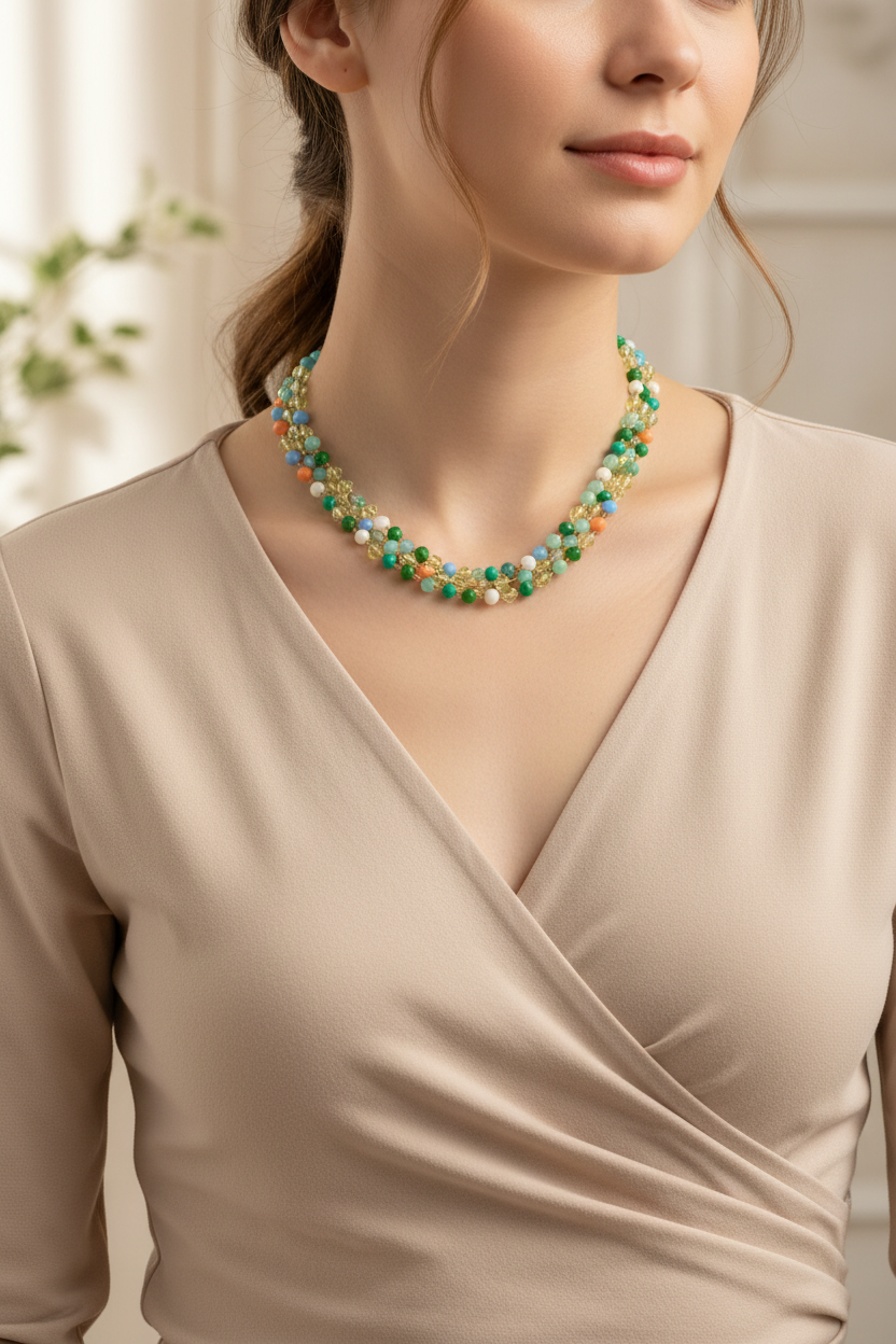 Necklace-Crystal multicolor layered chain