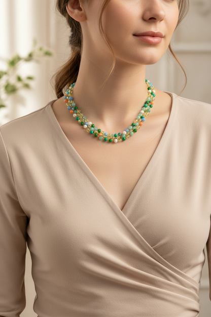 Necklace-Crystal multicolor layered chain