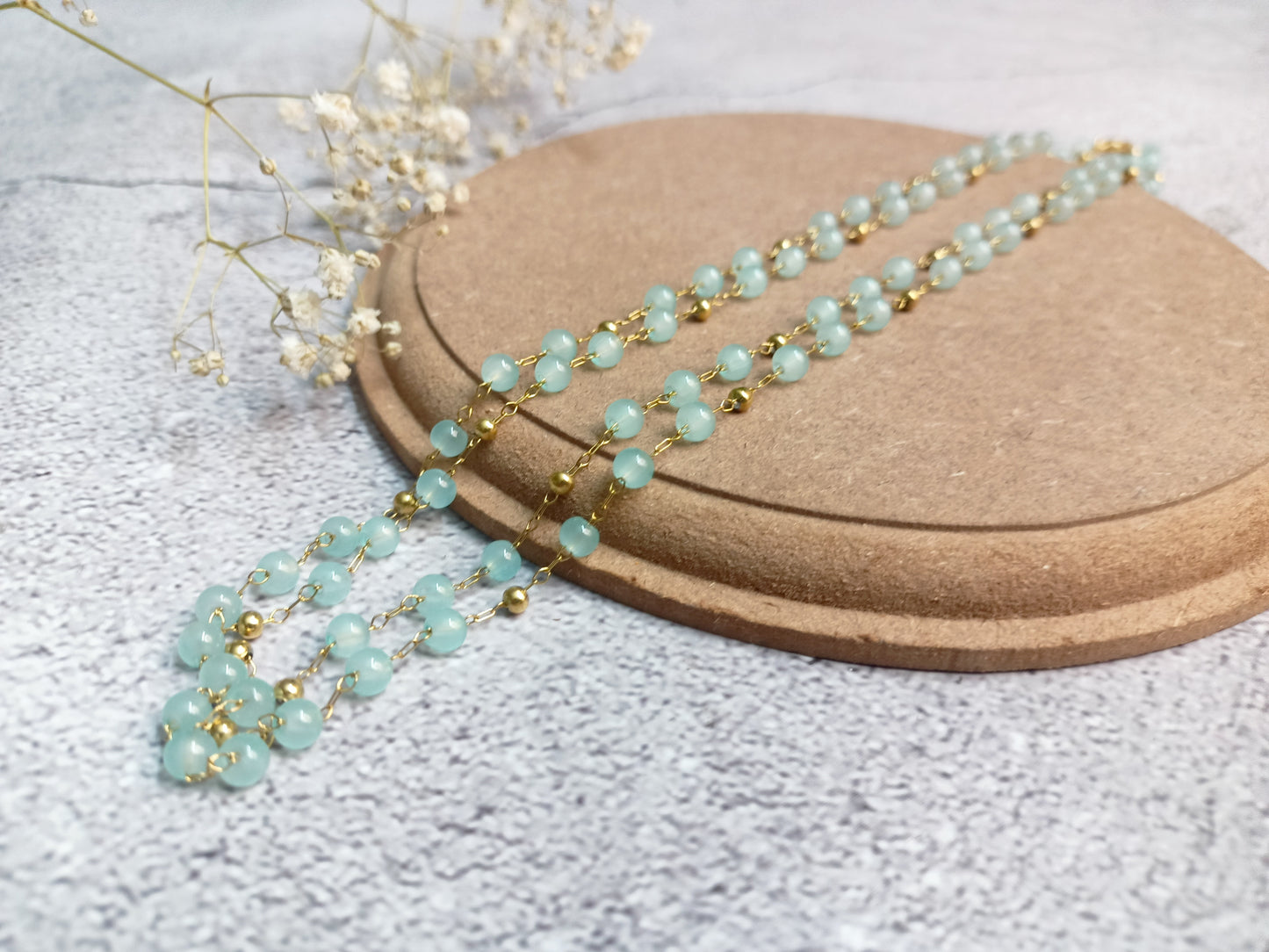 Necklace - Gizelle - double layered cat eye beaded chain