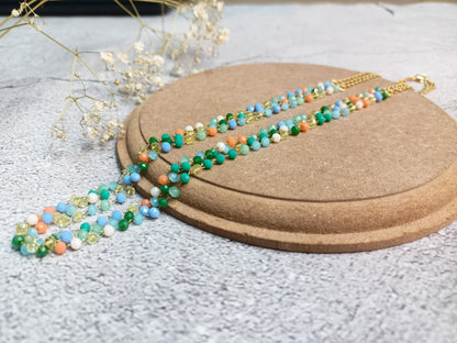 Necklace-Crystal multicolor layered chain
