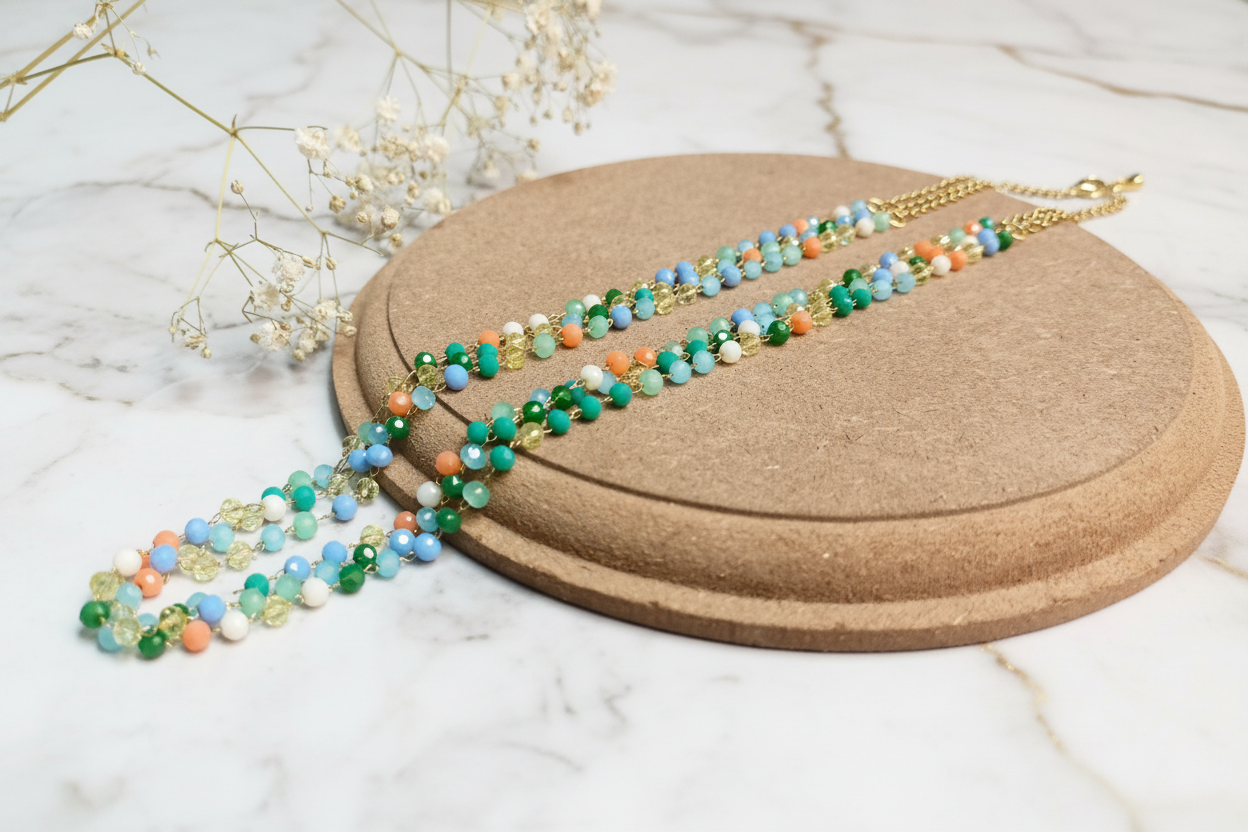 Necklace-Crystal multicolor layered chain