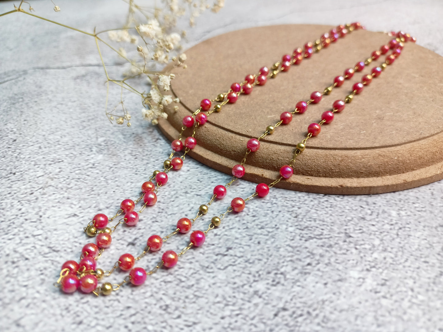 Necklace - Gizelle - double layered cat eye beaded chain