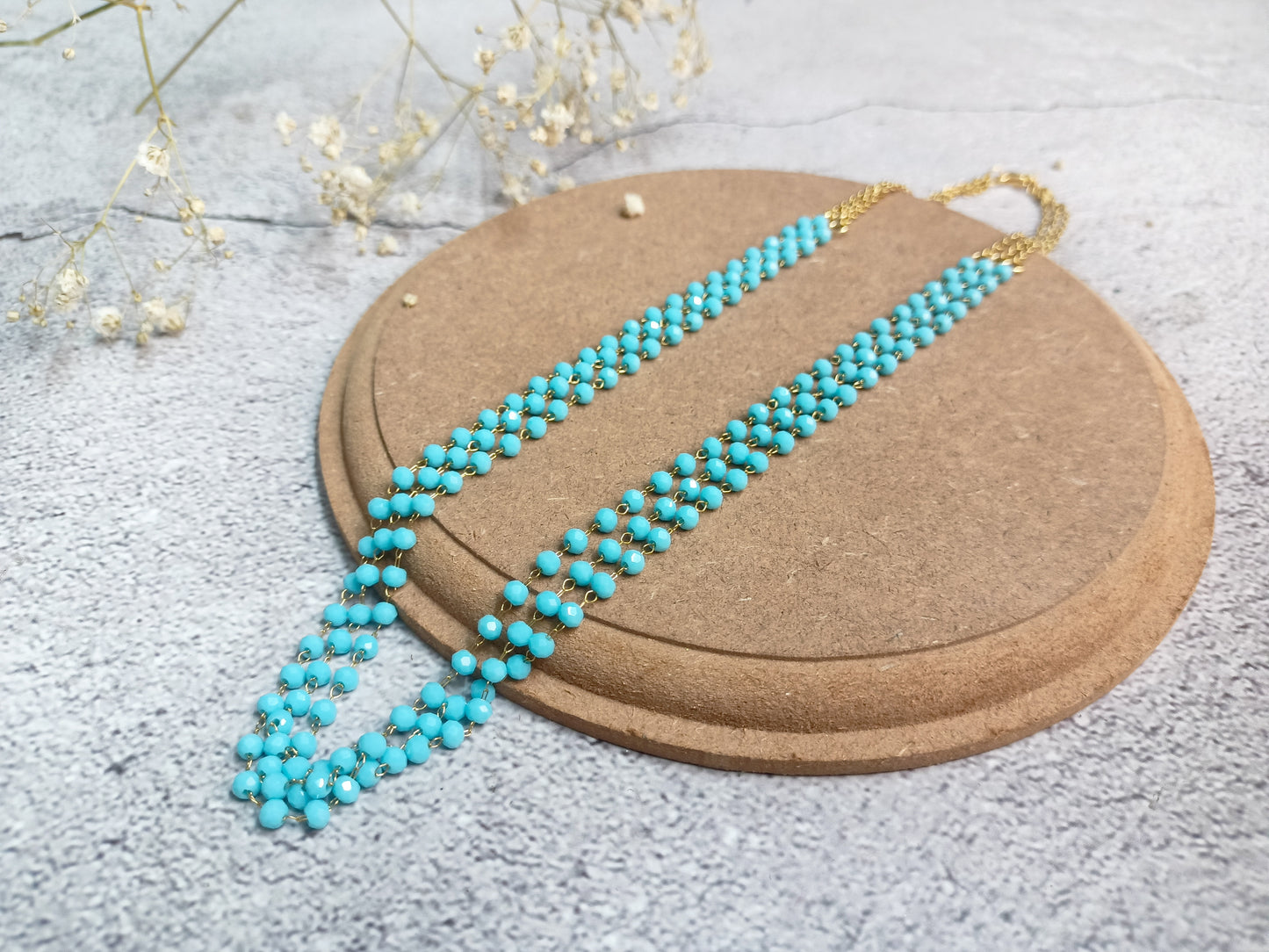 Necklace-3 layer crystal bead dainty chain