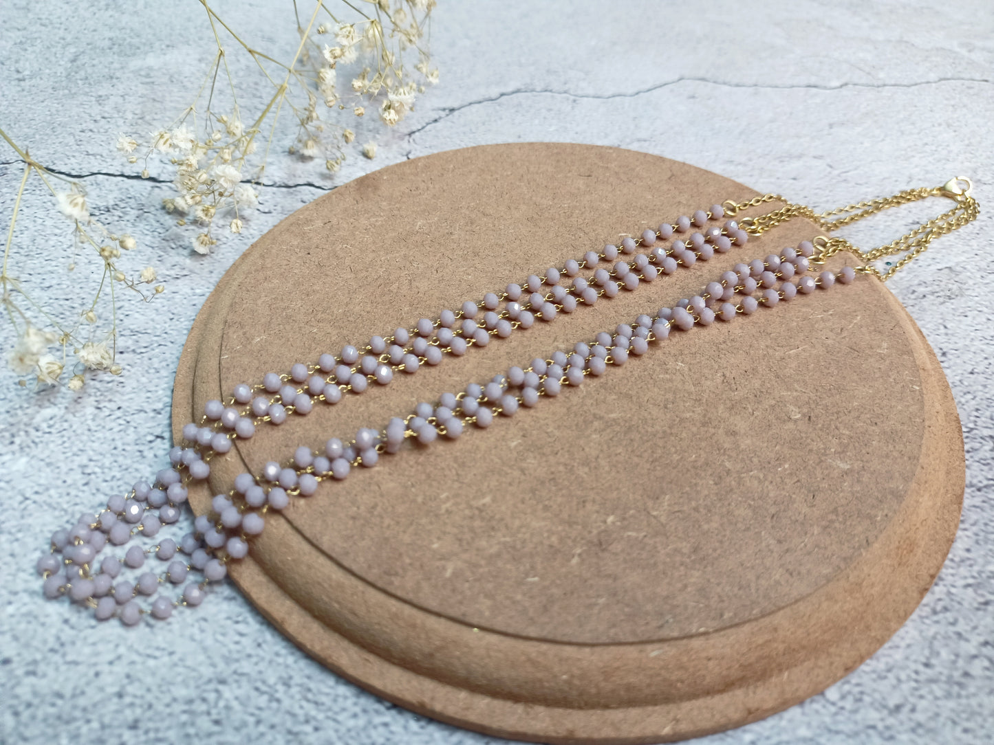 Necklace-3 layer crystal bead dainty chain