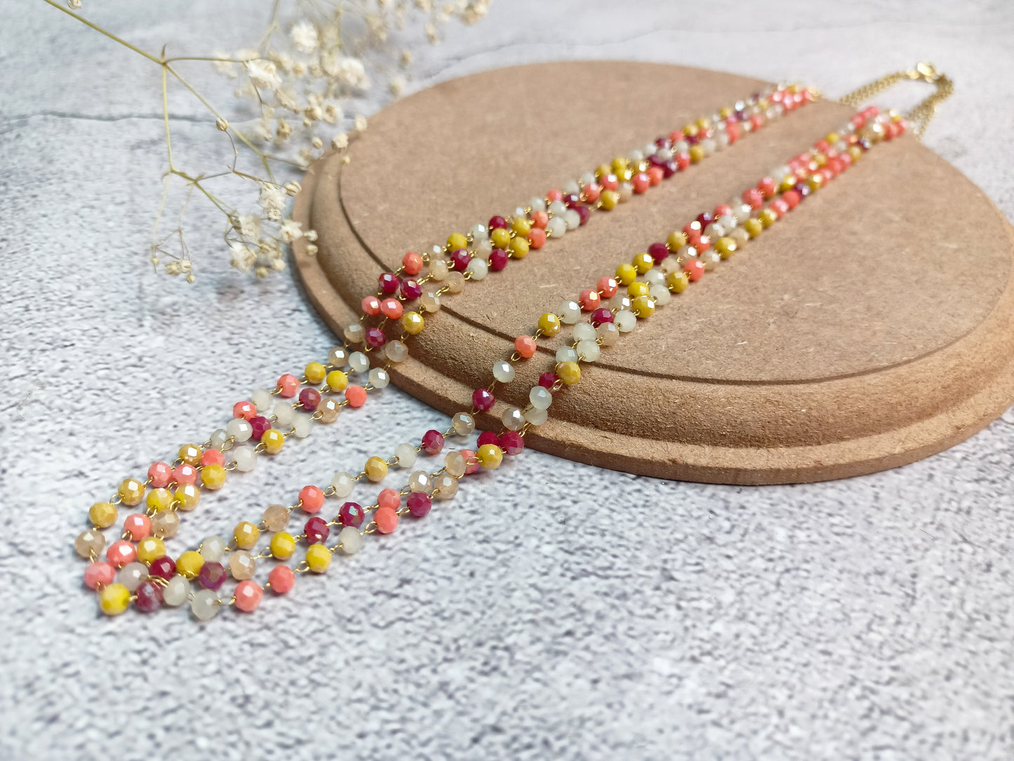 Necklace-Crystal multicolor layered chain