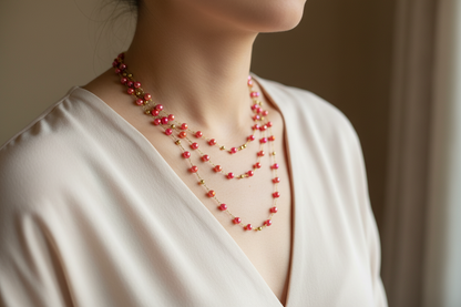 Necklace - Gizelle - double layered cat eye beaded chain