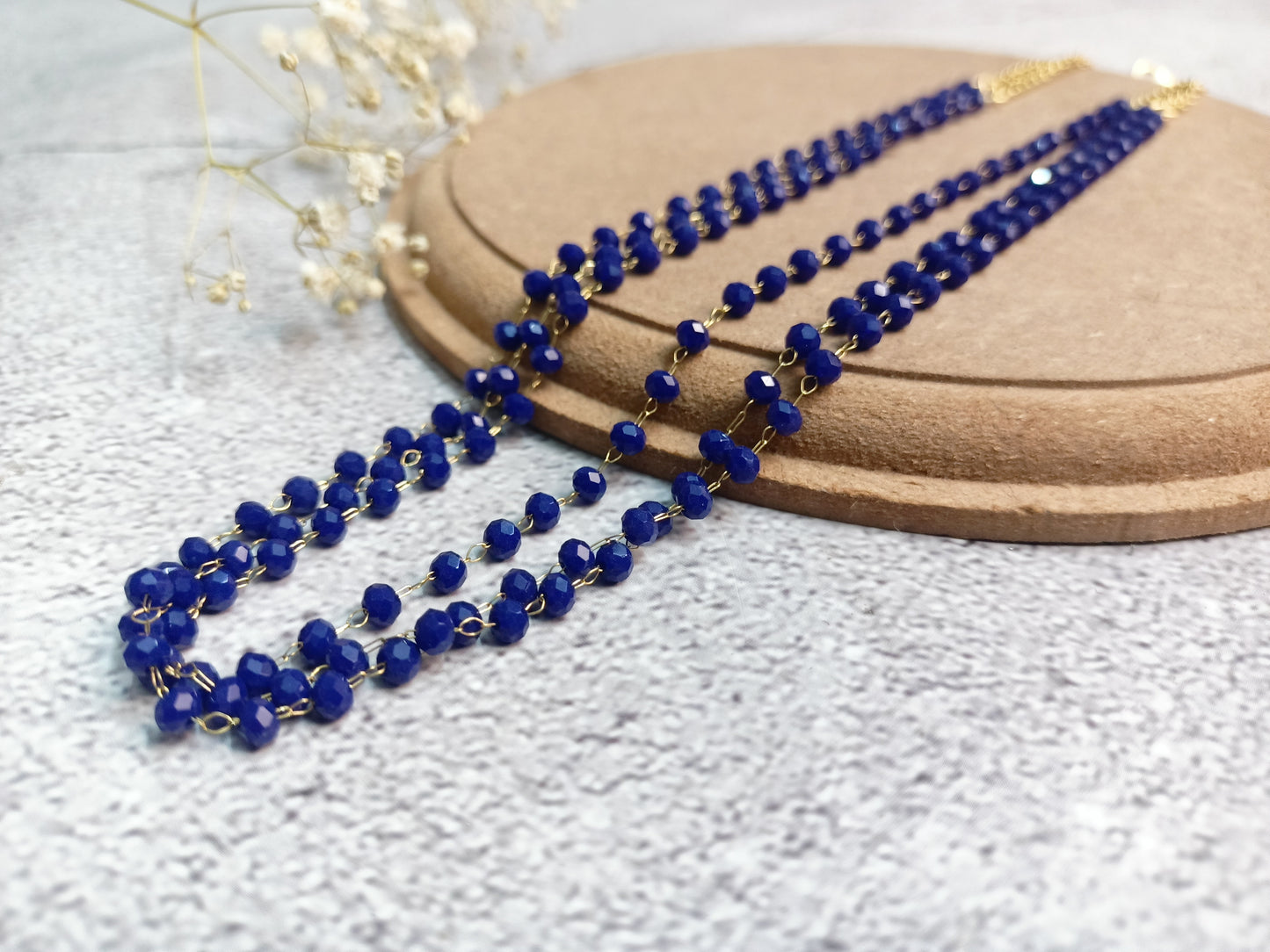 Necklace-3 layer crystal bead dainty chain