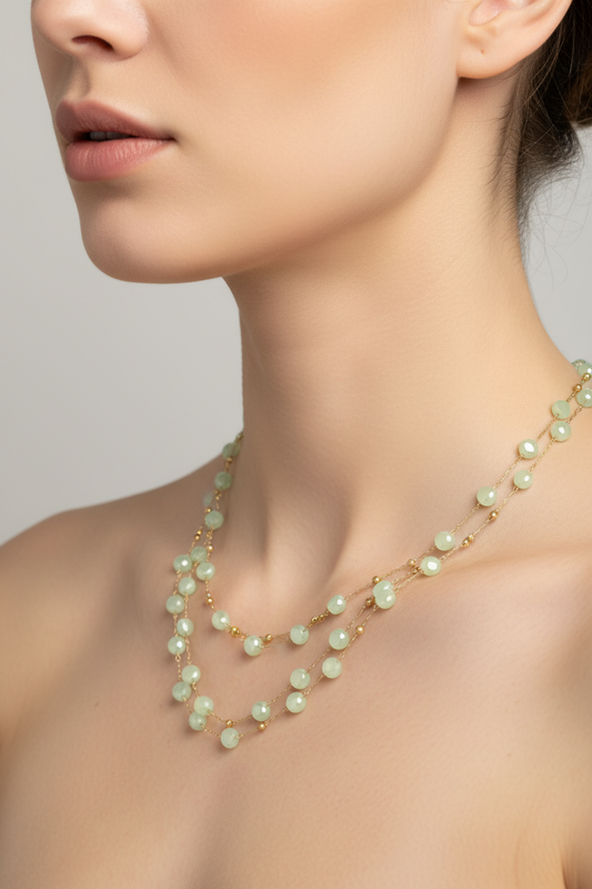 Necklace -crystal double layered necklace