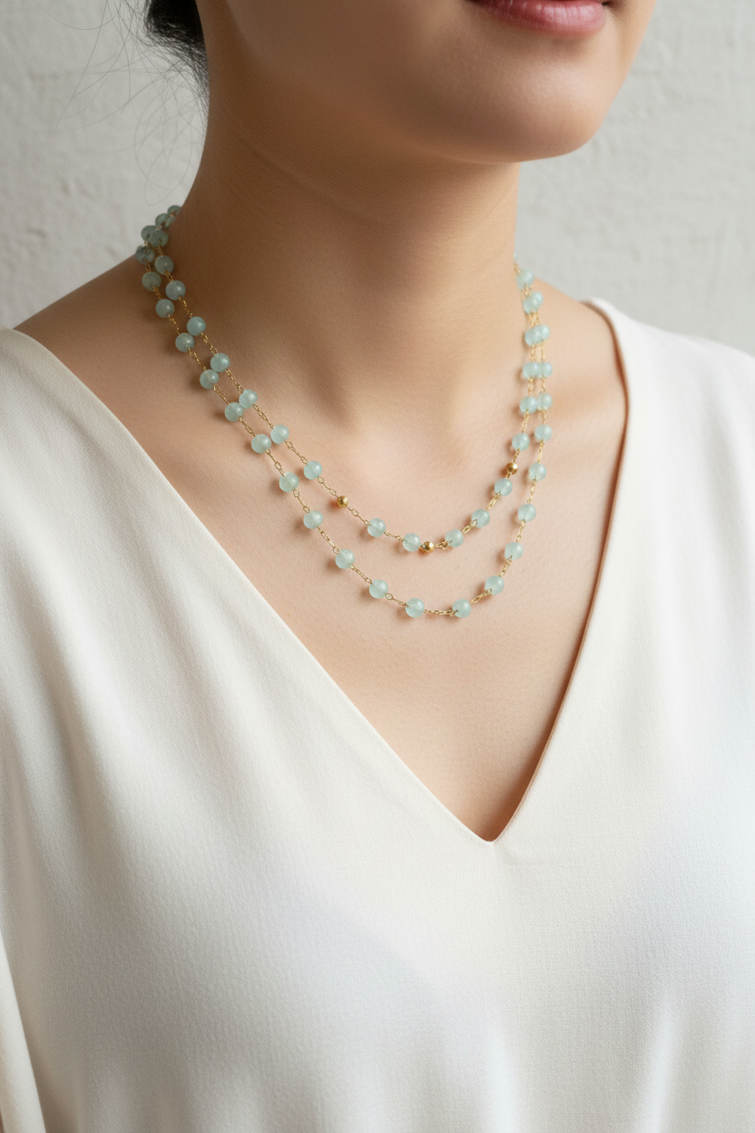 Necklace - Gizelle - double layered cat eye beaded chain
