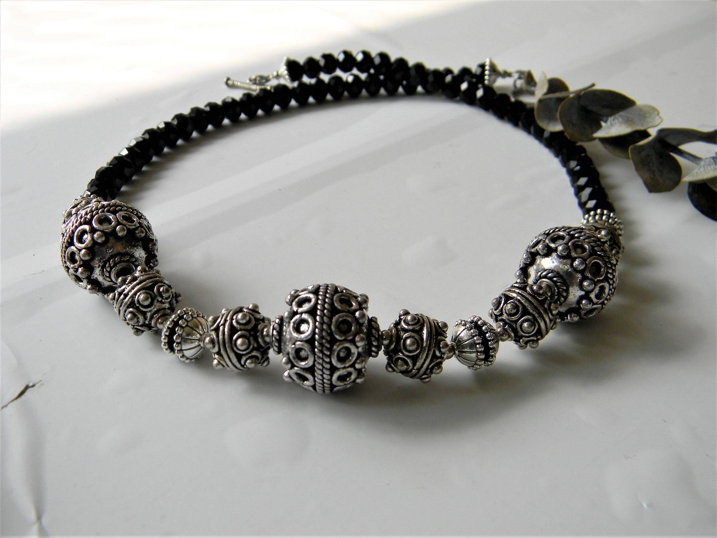 Necklace-Ethnic Ball Of Silver